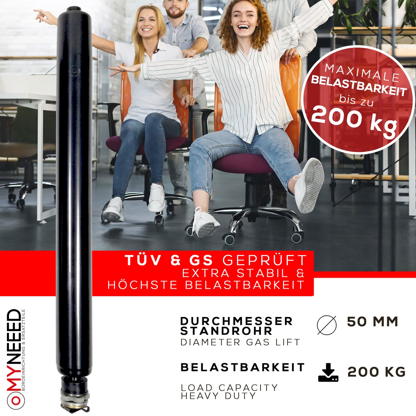 Gasfeder für Bürostuhl "Kompakt" - Länge 280mm