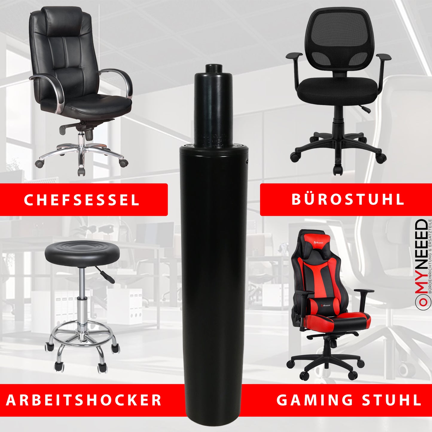 Bürostuhl Gasfeder 230mm TÜV geprüft - Belastbar bis 200kg