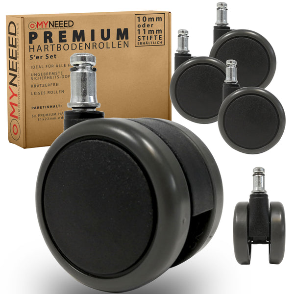 Premium Hartbodenrollen Ø65mm - Sicherheitsdoppelrollen für Bürostuhl
