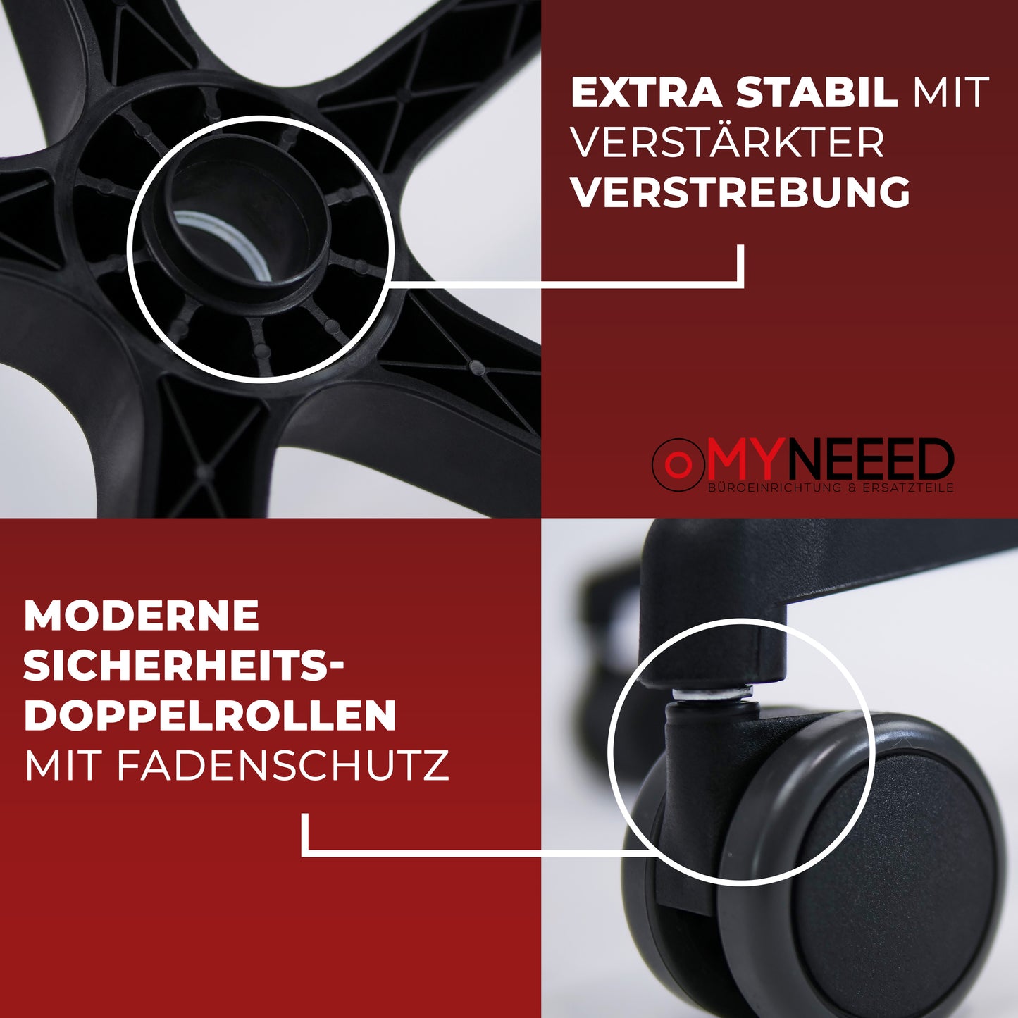 Bürostuhl Fußkreuz inkl. Universal Stuhlrollen (Basic Set)
