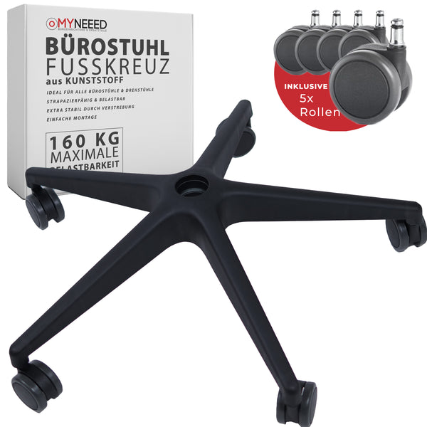 Bürostuhl Fußkreuz Set mit Universal Hartbodenrollen - Komplett-Set