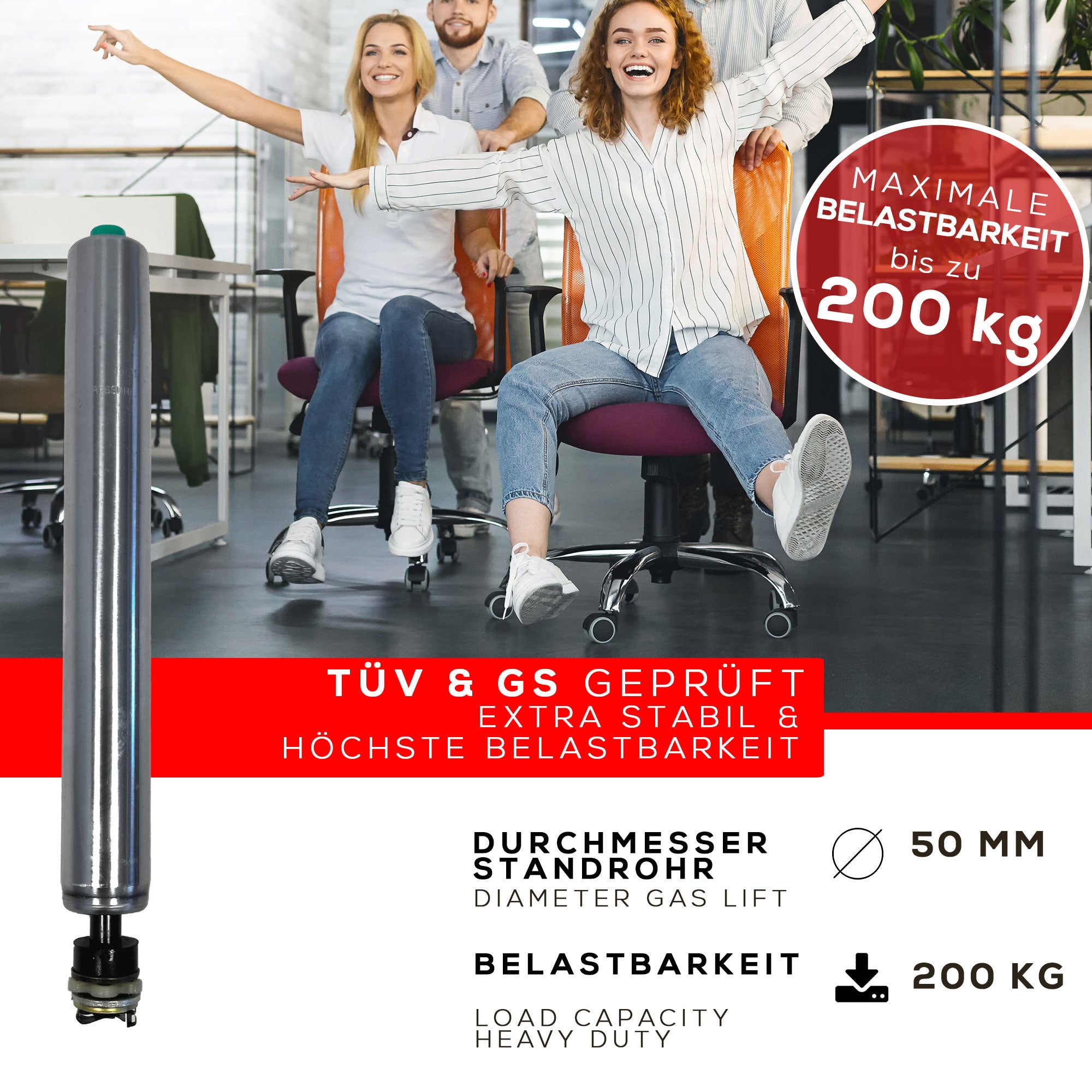 Gasdruckdämpfer 200kg Bürostuhl – Gasfeder Für Sessel, Hocker & Drehstuhl – Stufe 4