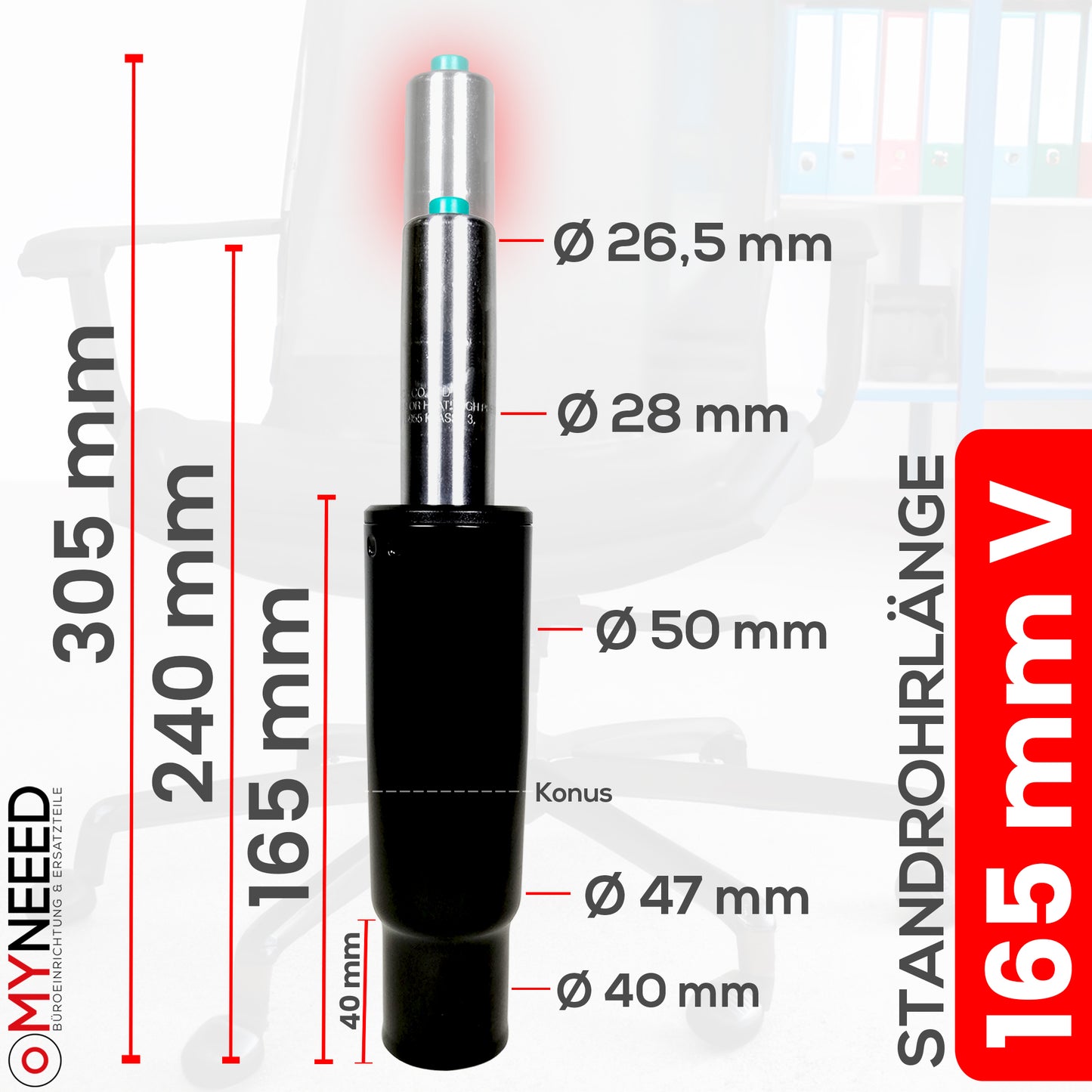 Gasfeder für Bürostuhl - Länge: 165mm V