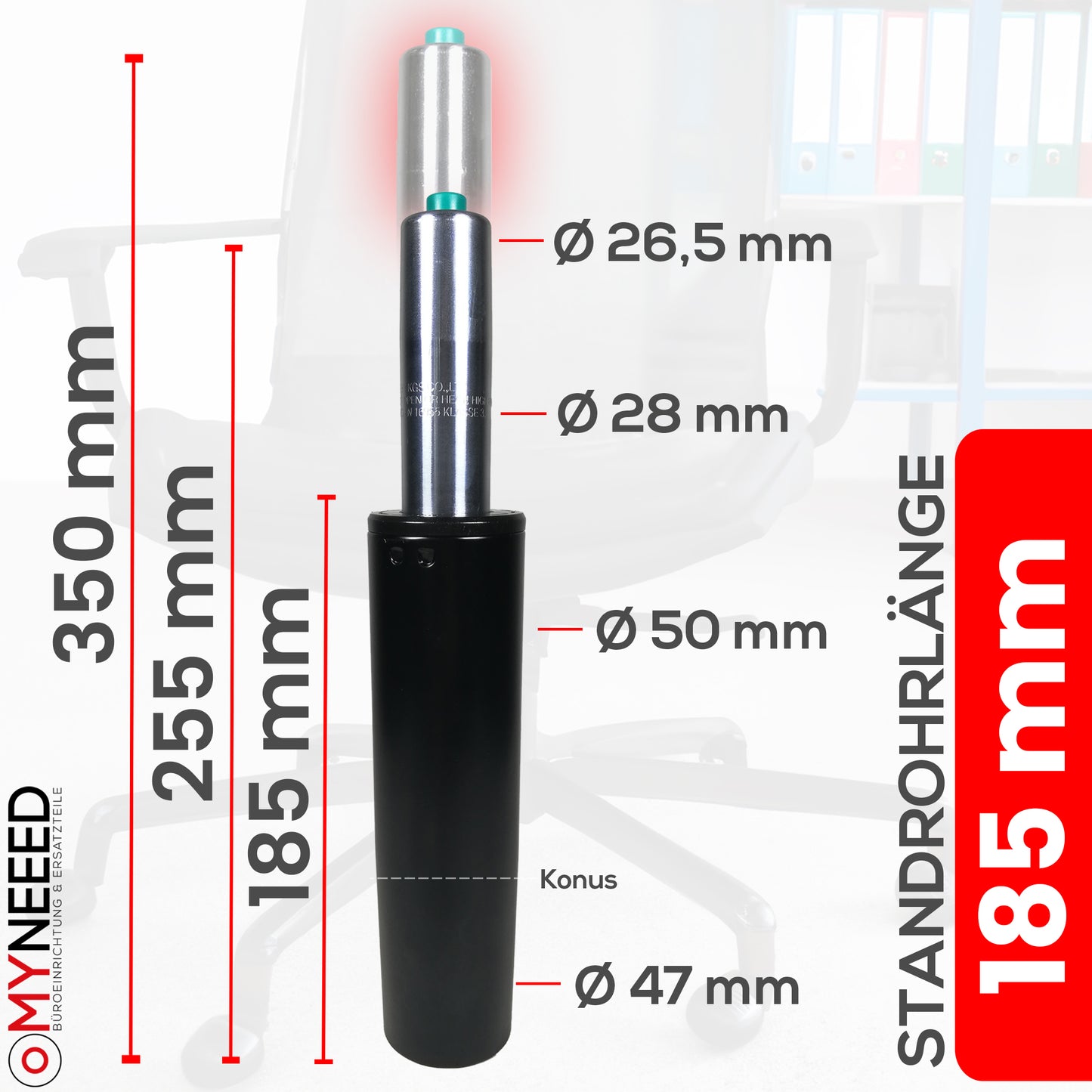 Gasfeder für Bürostuhl - Länge: 185mm