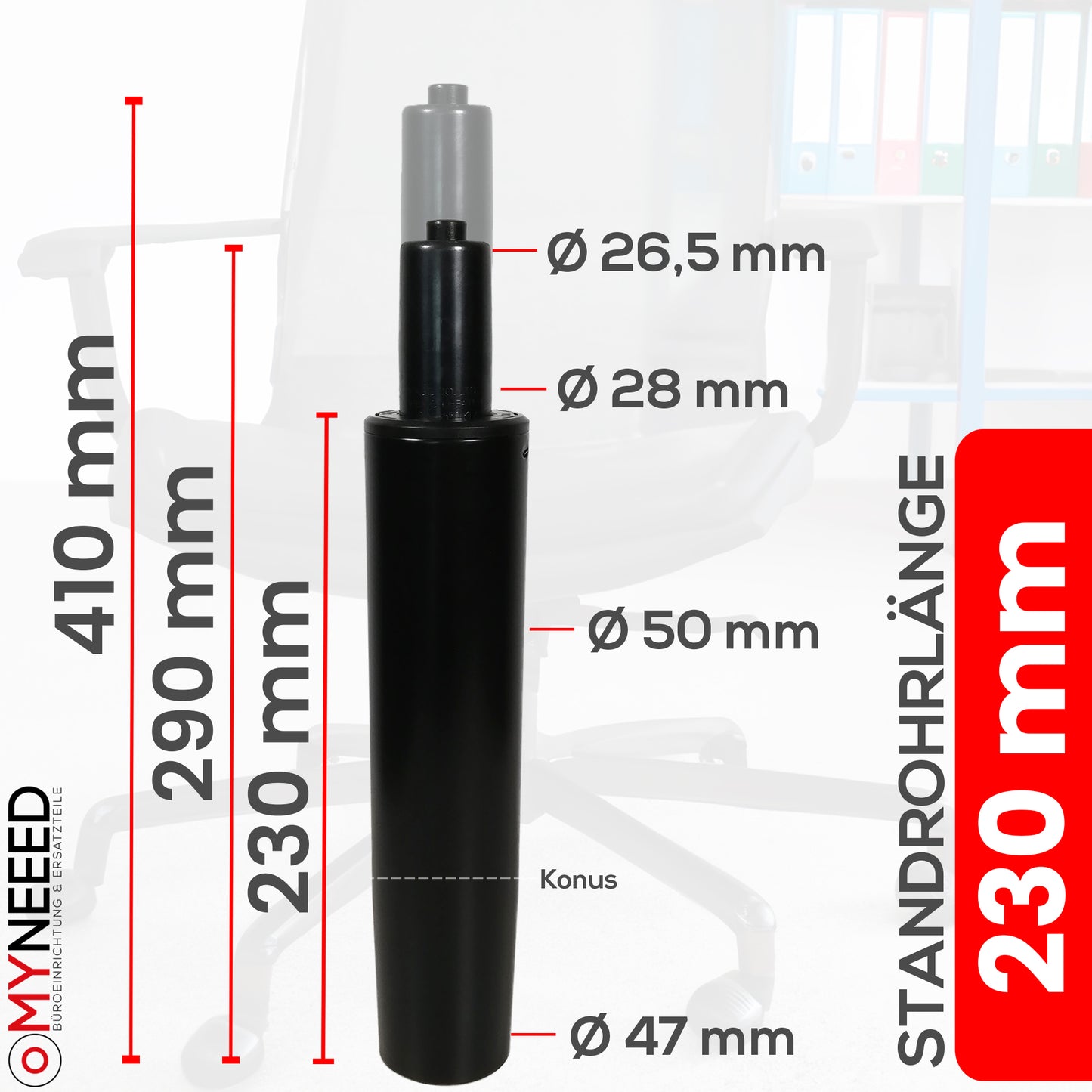 Gasfeder für Bürostuhl - Länge: 230mm