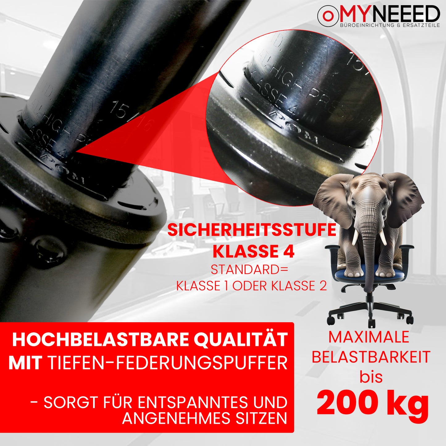 Gasfeder für Bürostuhl - Länge: 255mm