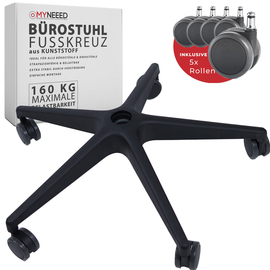 Bürostuhl Fußkreuz Set mit Universal Hartbodenrollen - Komplett-Set