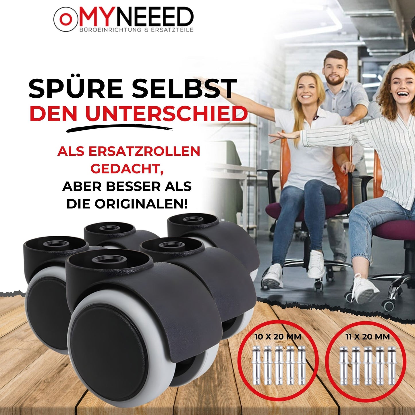 Universal Bürostuhl Rollen ohne Stifte, mit 10mm & 11mm Stifte